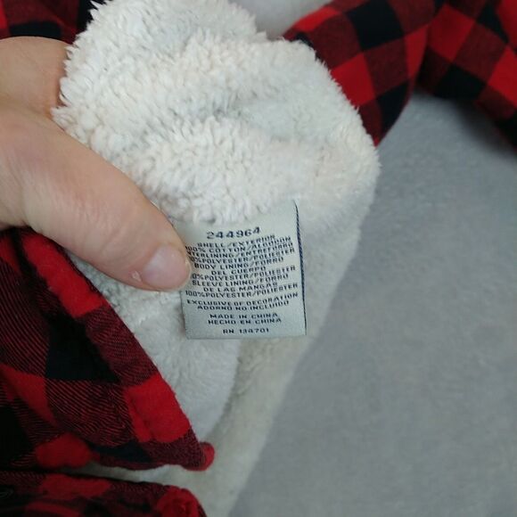Boston Traders Flannel Shirt Jacket Women's Small Red Buffalo Plaid Sherpa Hood - Picture 7 of 9